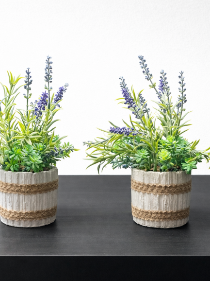 Lavendel Duo in Pot – Set van 2 Kunstplanten