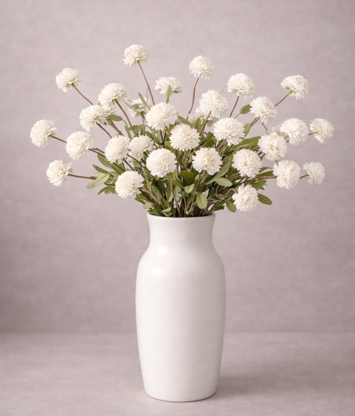 Kiku wit zijden boeket met 10 witte stelen