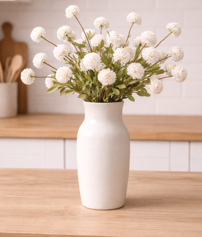 Kiku wit zijden boeket met 10 witte stelen