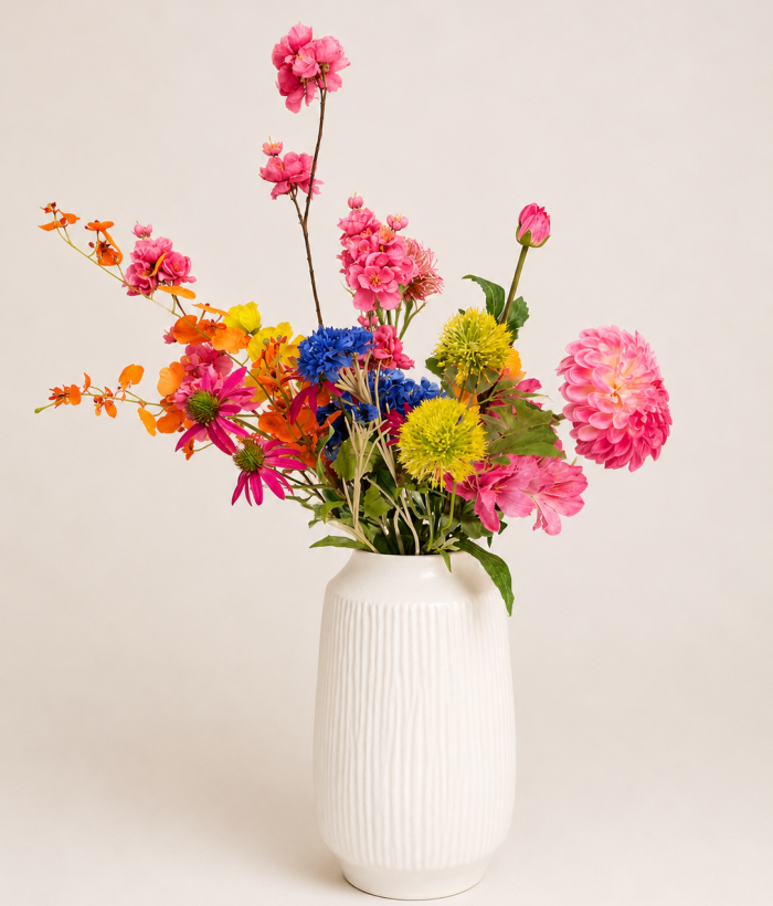 Zijden boeket Vurig Fluweel met 13 kleurrijke bloemen