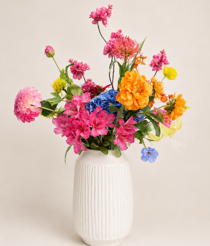 Zijden boeket Vurig Fluweel met 13 kleurrijke bloemen