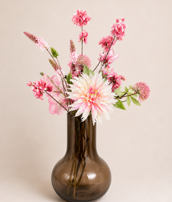 Zijden Boeket Zachte Dahlia Roze 80 cm Zacht roze zijden boeket Dahlia met zes stelen